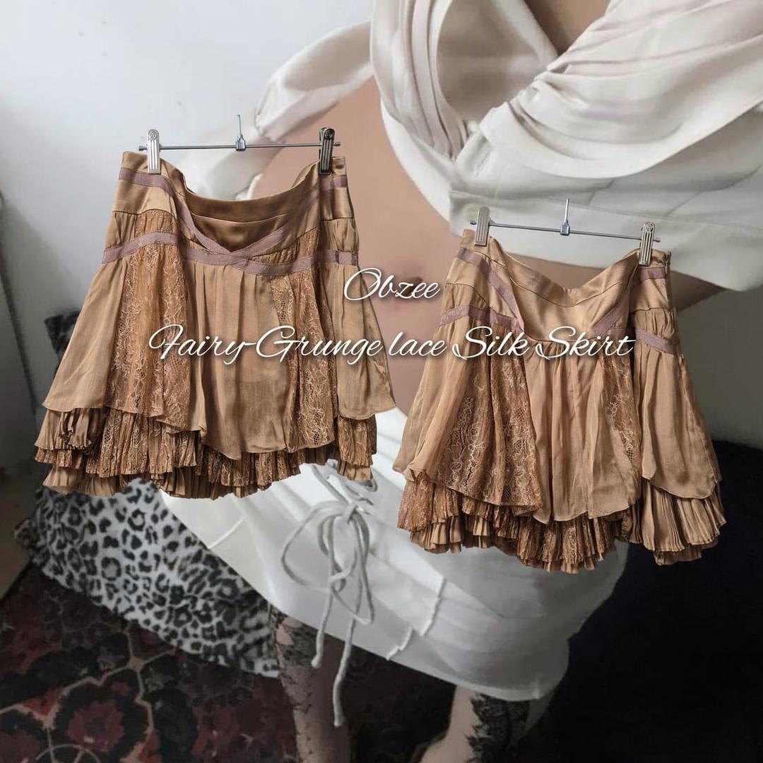 Obzee Fairy-Grunge lace Silk Skirt | 후루츠패밀리