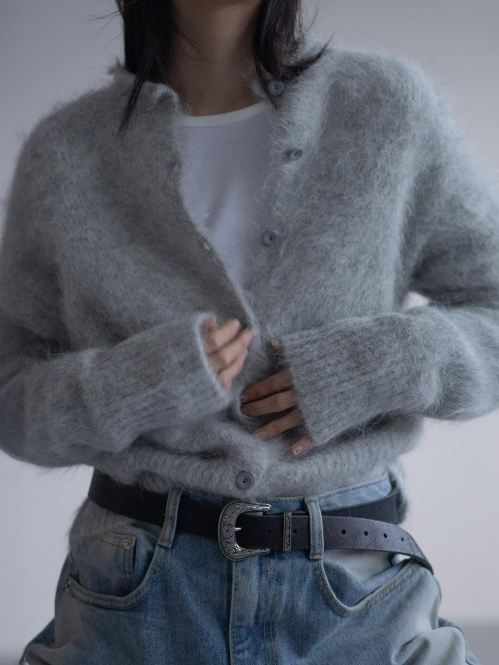 헤어리 버튼 업 알파카 라운드 가디건