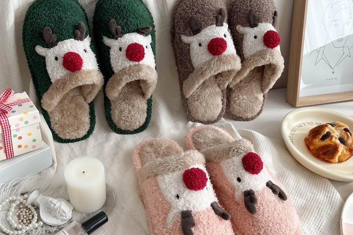 루돌프 털실내화 뽀글이 겨울 방한 슬리퍼 거실화 3색상