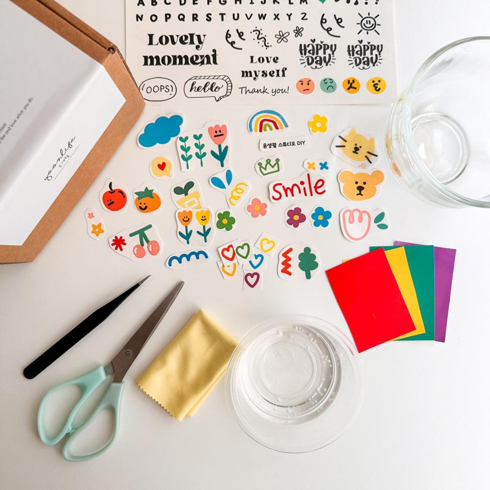 윤생활 컵만들기 전사지 DIY 키트 시리얼컵 유리 잔 만들기 커스텀 취미 체험 패키지