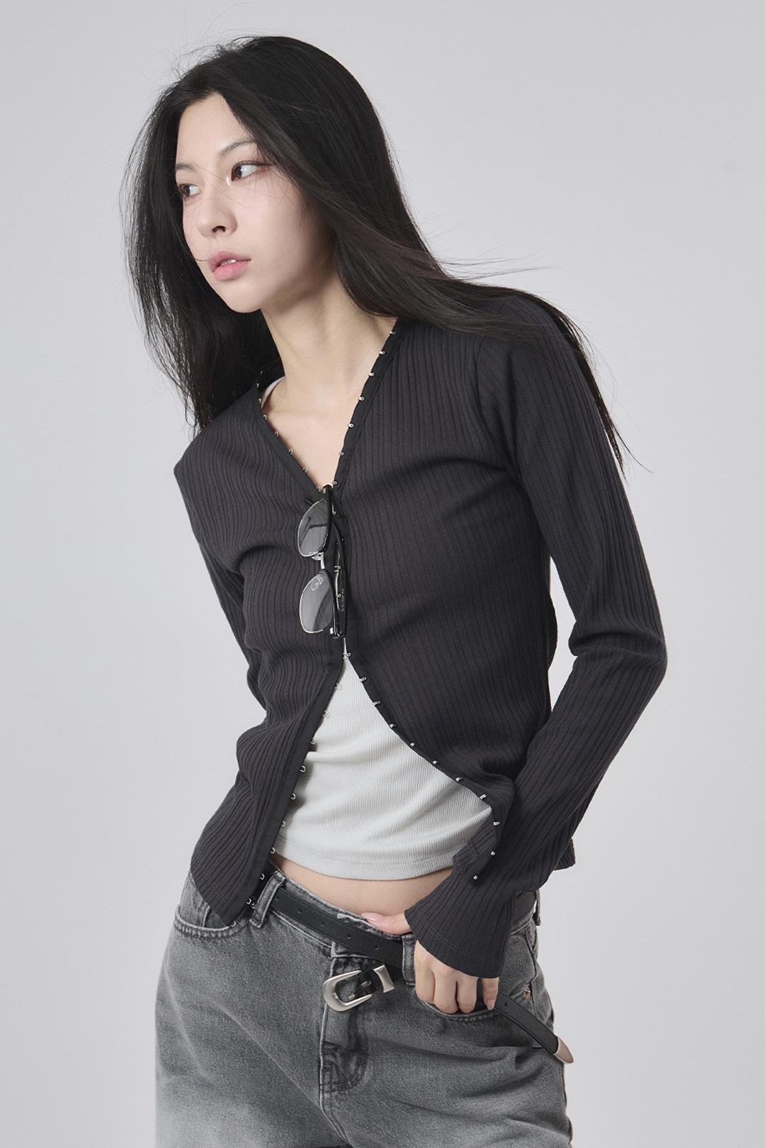 후크 리브드 슬림 가디건