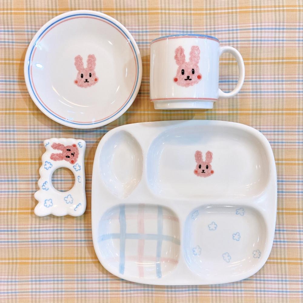 [잔물결] 뽀송 토끼 도자기 식판