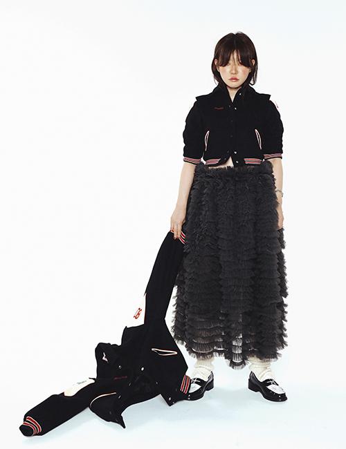 (mini)leather shoulder varsity jacket