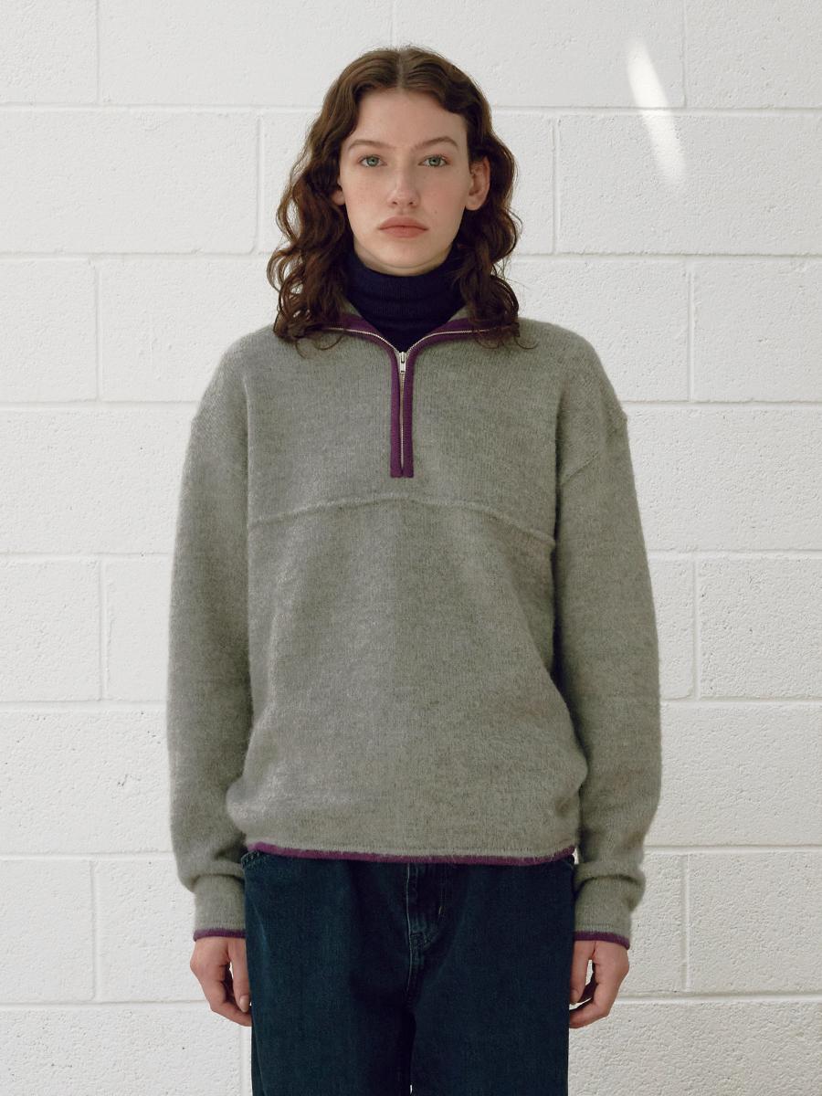 [WOMEN] BRUSHED ALPACA KNIT ANORAK_Grey