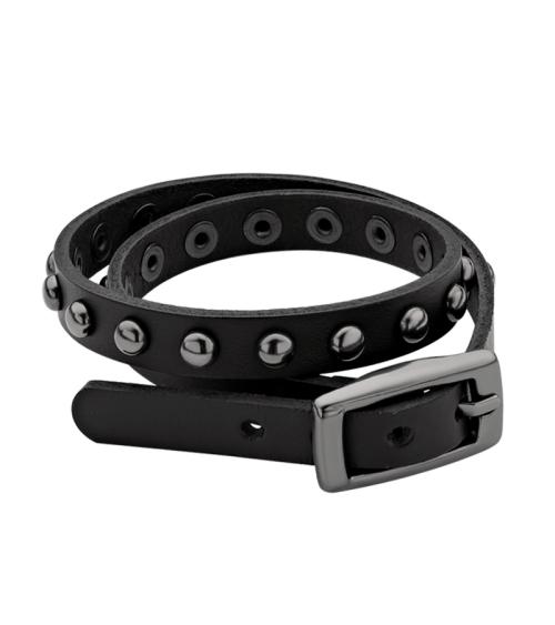 Black stud leather belt necklace