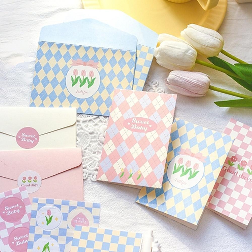 체크 그리드 튤립 카드 편지지 세트 2컬러