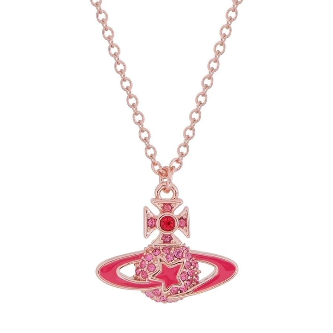 비비안웨스트우드 목걸이 (핑크 에나멜 + 크리스탈 장식) | 후루츠패밀리