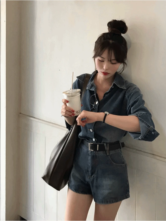 ops - 빈티지 블루 데님 SET [ 벨트까지 3 pieces]