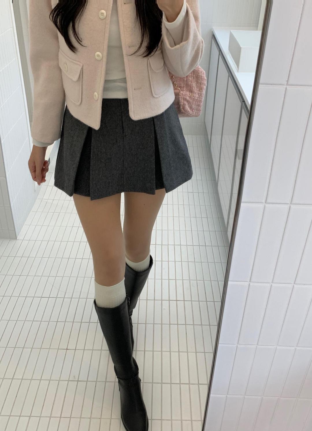 루앤메리 비브 울 플리츠 스커트팬츠