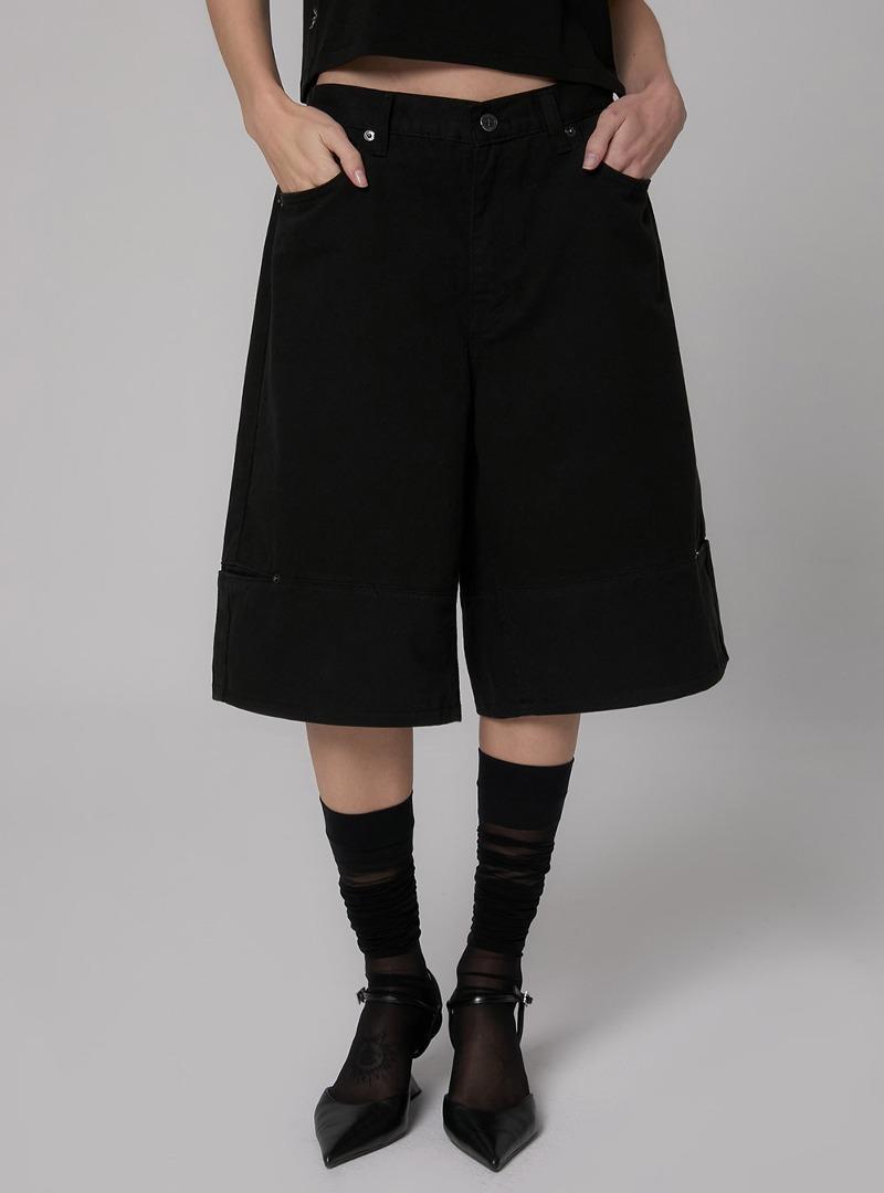 [6/12 출고예정] [9648] 유니섹스 코튼 절개 버뮤다 팬츠 (블랙)