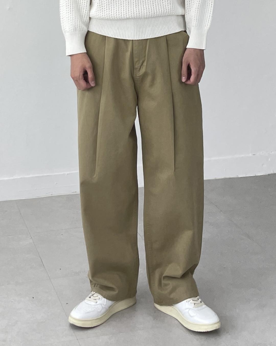 핀턱 코튼 와이드 팬츠