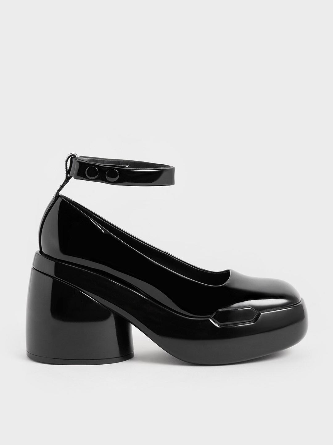 룰라 에나멜 청키 힐 펌프스 - 블랙