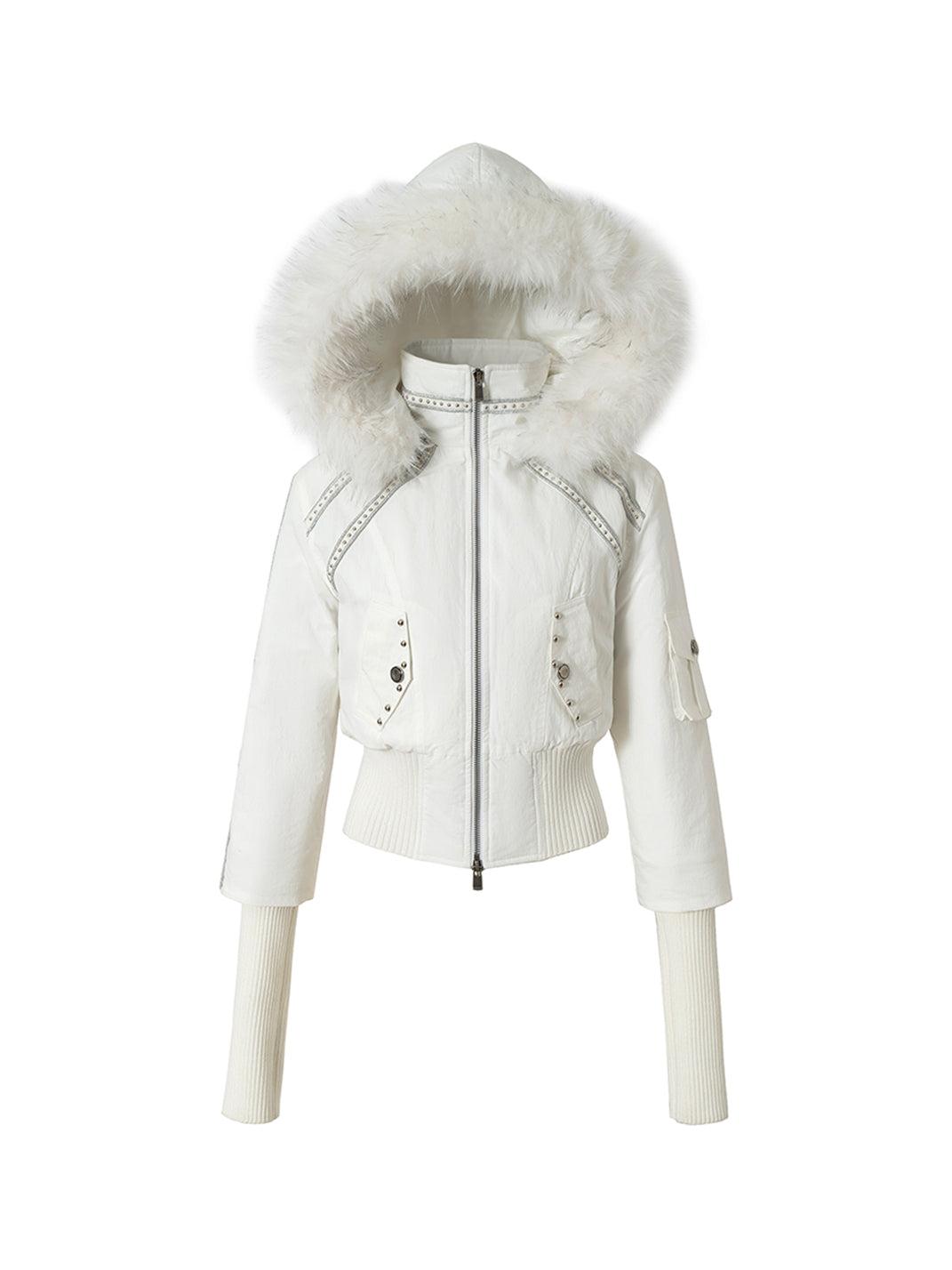 NO ROMANCE | Fur-Collar Hooded Work Parka - White / S