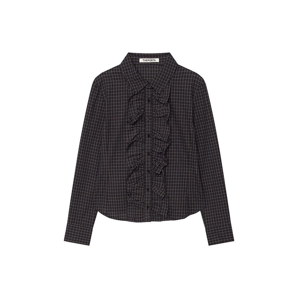 CLASSIC FRILL BLOUSE, NAVY