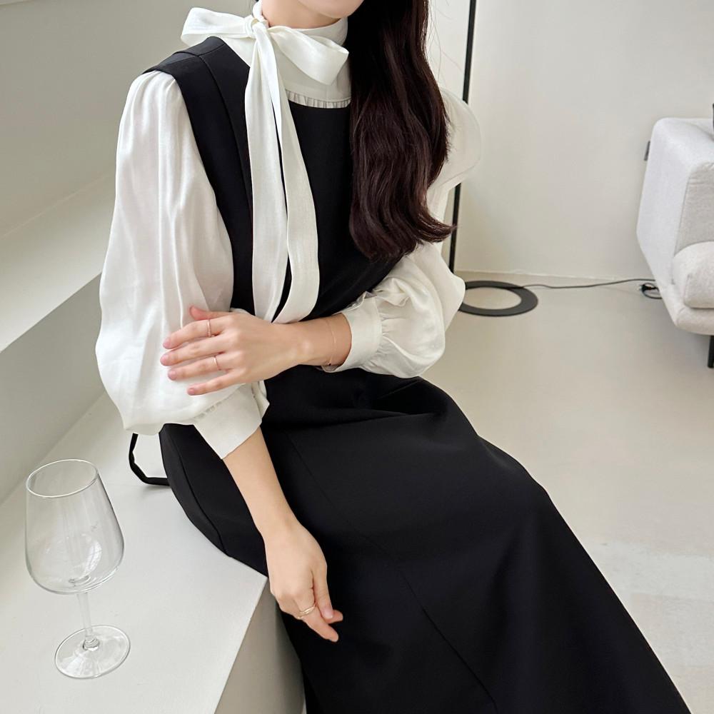 멜스 뷔스티에 임산부원피스 비조 버클 만삭원피스 봄 가을 임부복