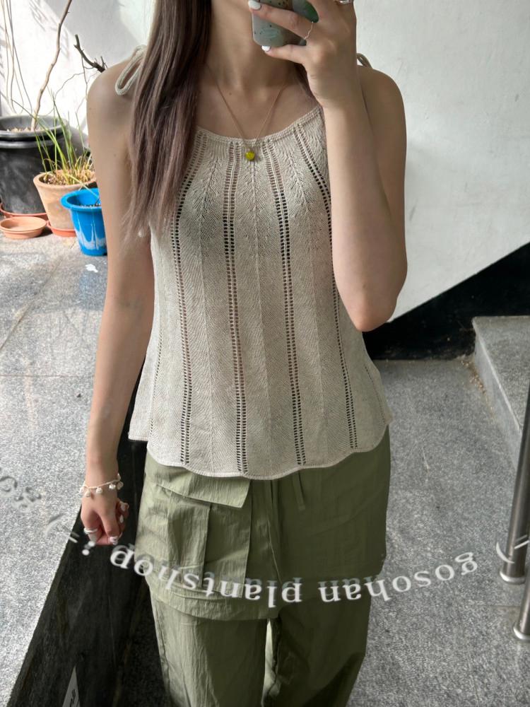 여자 여름 린느 썸머 니트 홀터 나시