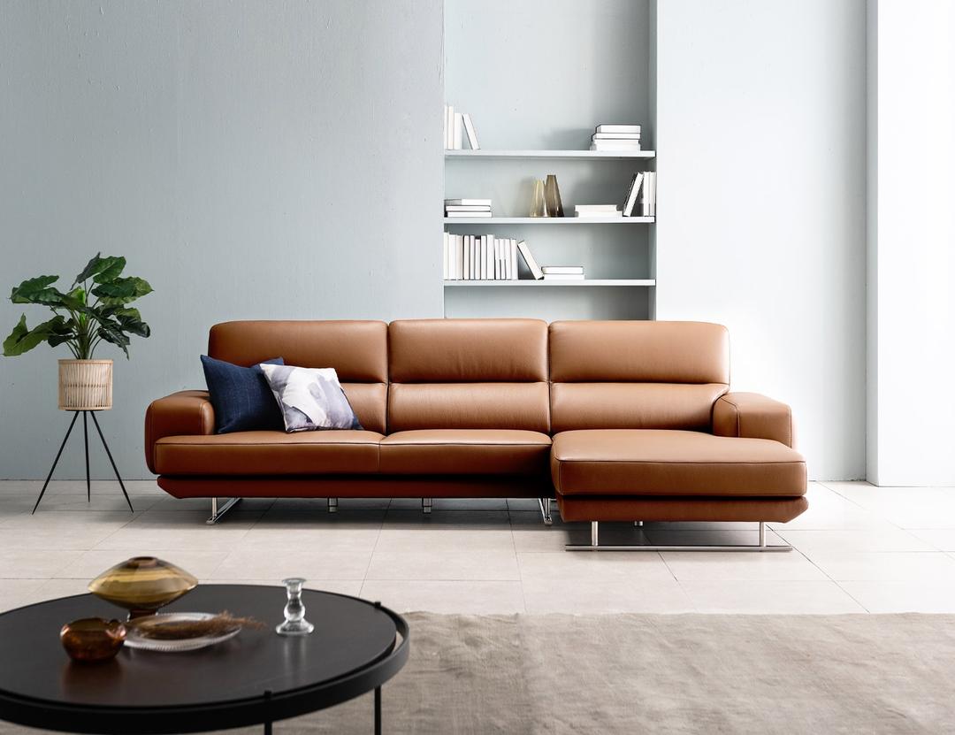 모노쉬 4인 카우치형 슈렁큰 천연면피 소가죽 소파