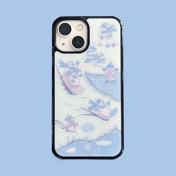 Snowman village 썰매타는 눈사람 친구들 글래스 범퍼 케이스