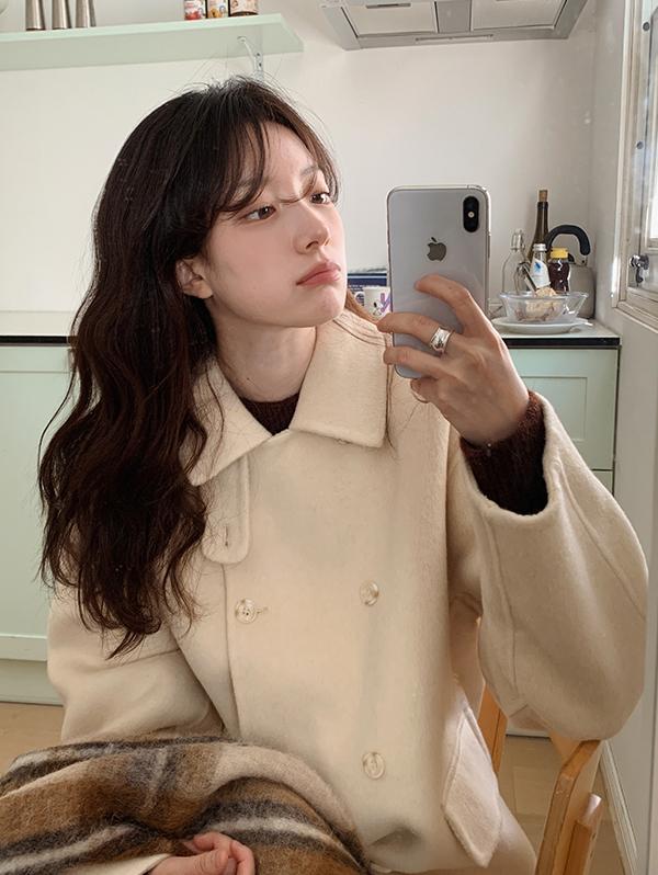 슬로우앤드 [무료배송/기획특가] ONLYSLOW. 더블버튼 하이넥 핸드메이드 하프코트 - 3 color