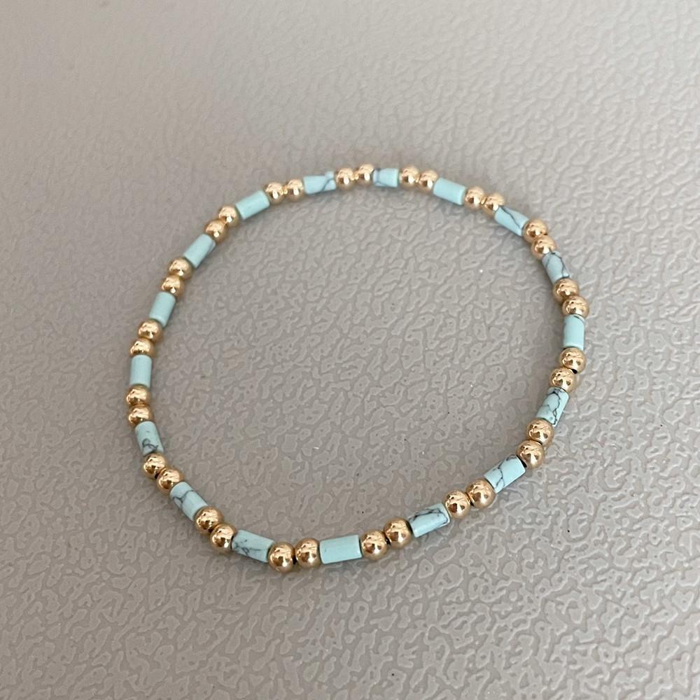 14K 골드필드 볼 터키석 튜브 팔찌