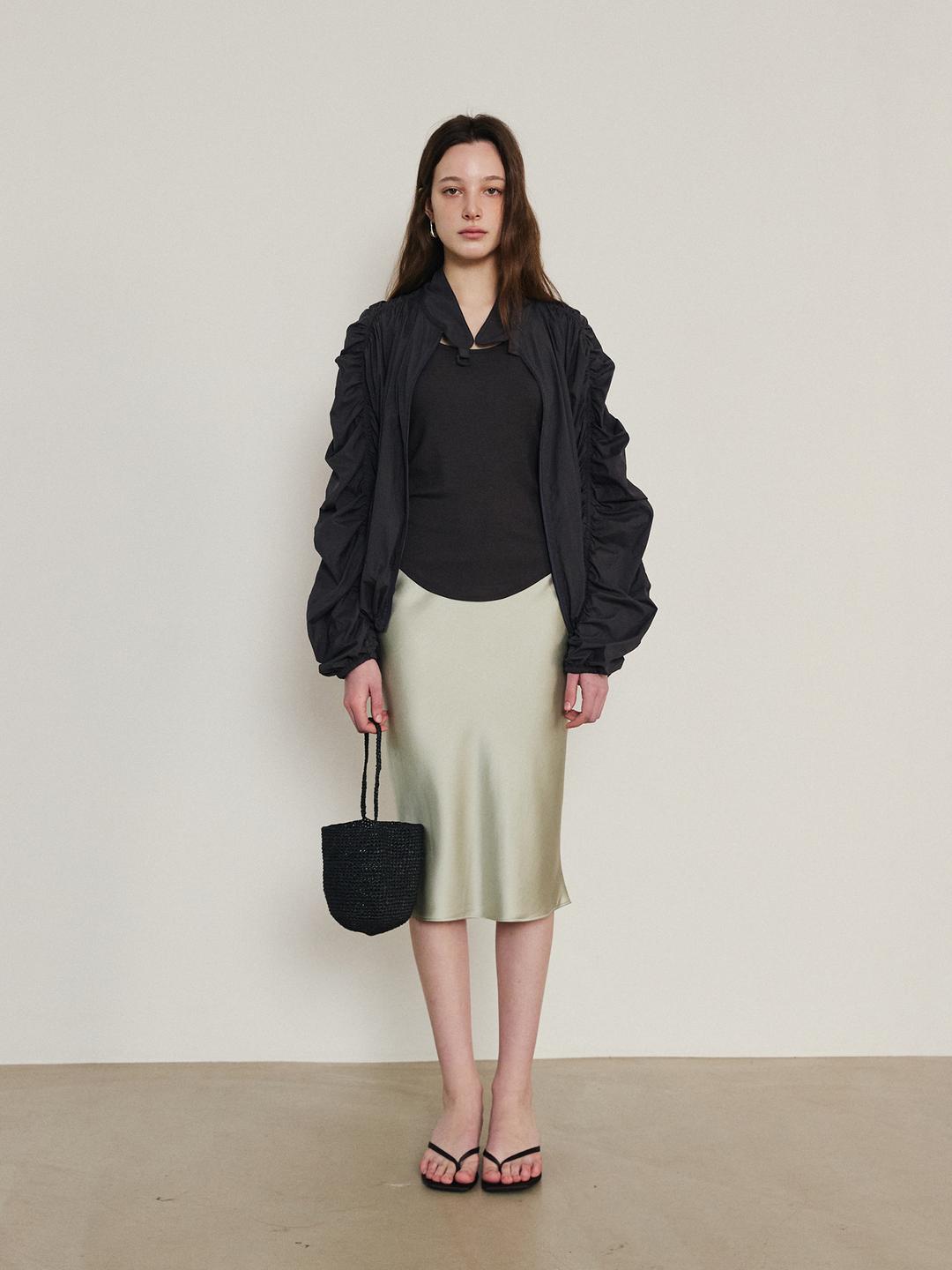 Satin Midi Skirt - Olive