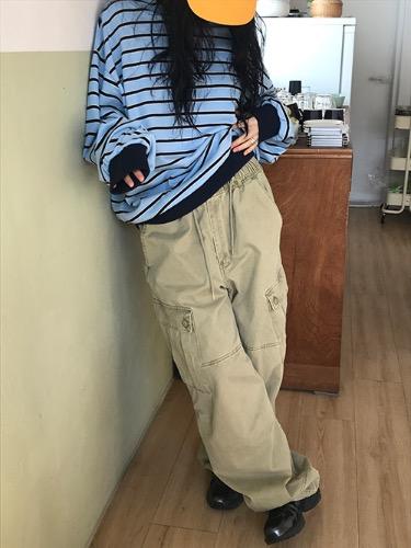 워시드 와이드 카고 팬츠 (베이지/블랙) 주문 후 입고까지 약 2~3주 소요