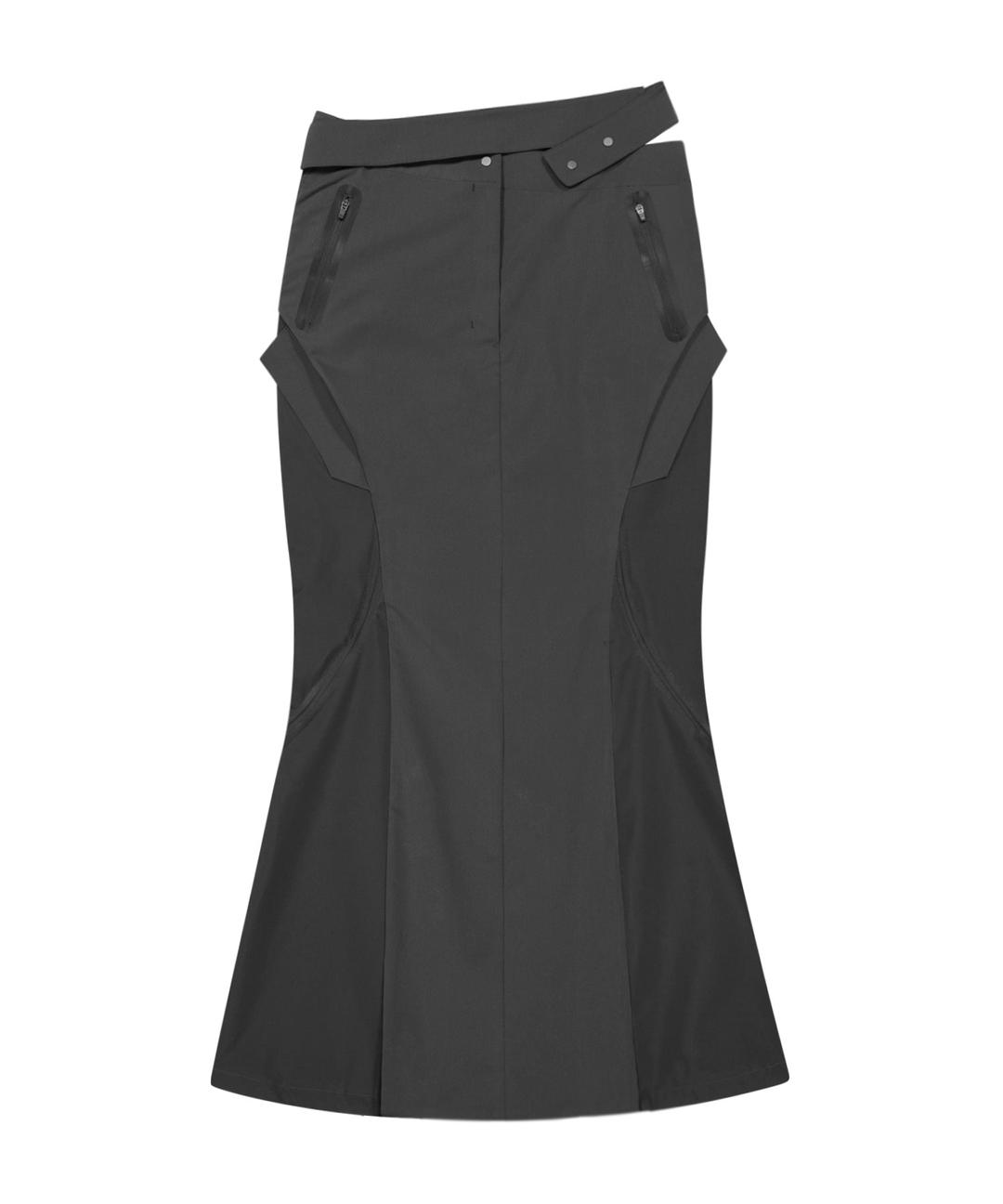 Double Waist Strap Long Skirt / Charcoal