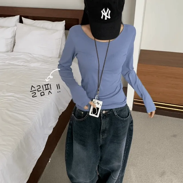 [슬림핏ver.] 기본 라운드 봄 골지 긴팔 이너티