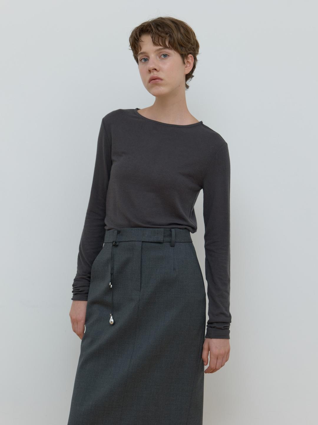 SHEER BOAT NECK TOP_CHARCOAL