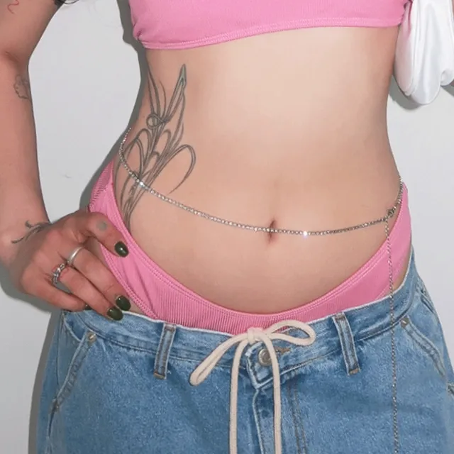 SILVER CUBIC CHAIN BELT / 실버 큐빅 체인 벨트