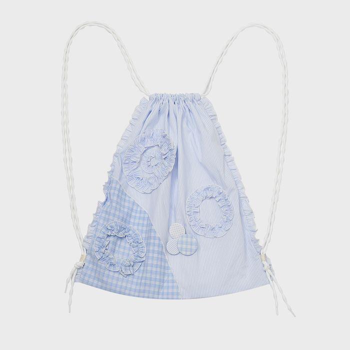 Dual Fabric Ruffled Bag [Blue]