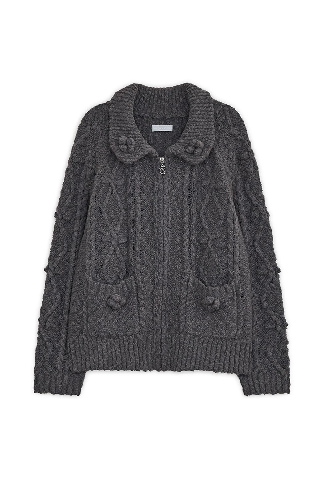 Popcorn knit zip-up (Charcoal)