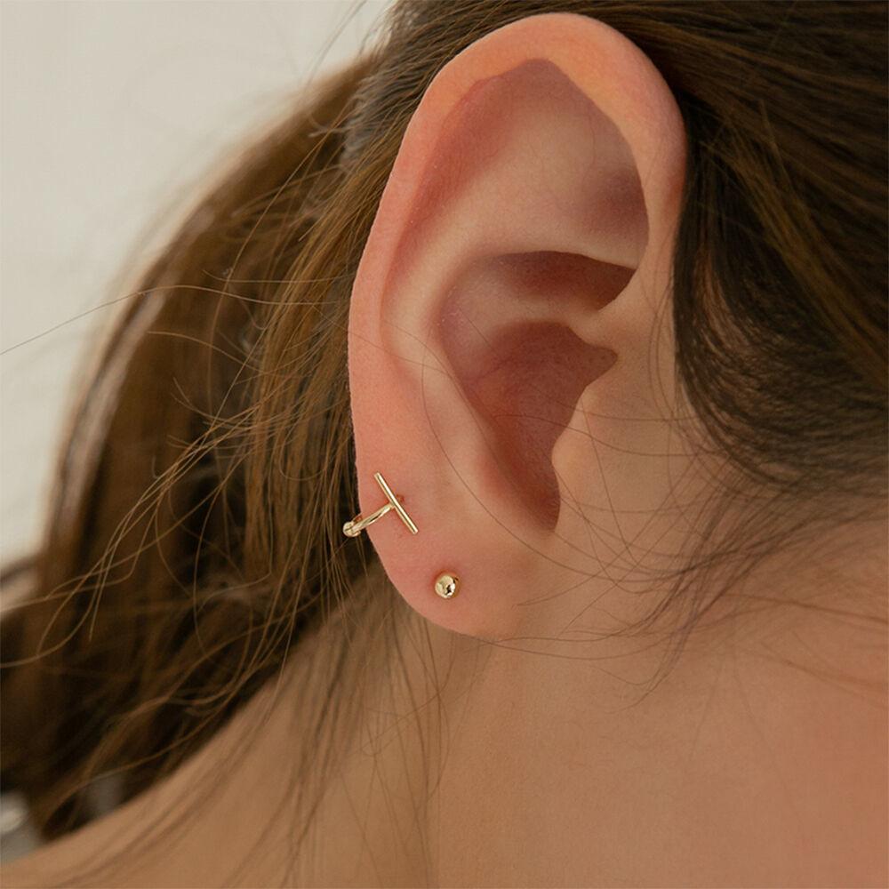 14K 골드 미니 스틱 링 귀걸이 (14K골드)