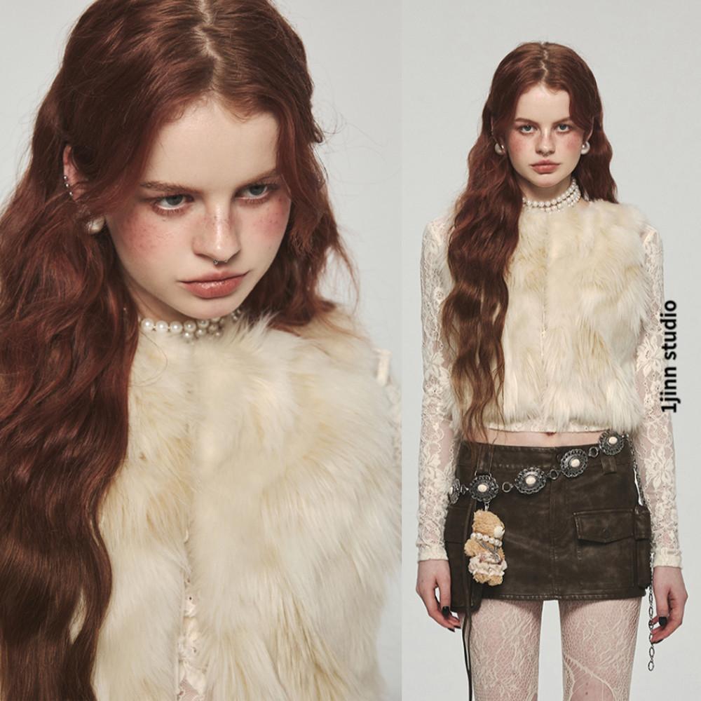 1JINN STUDIO 원진스튜디오 페이크 퍼 조끼 점퍼 자켓 화이트 퍼 자켓