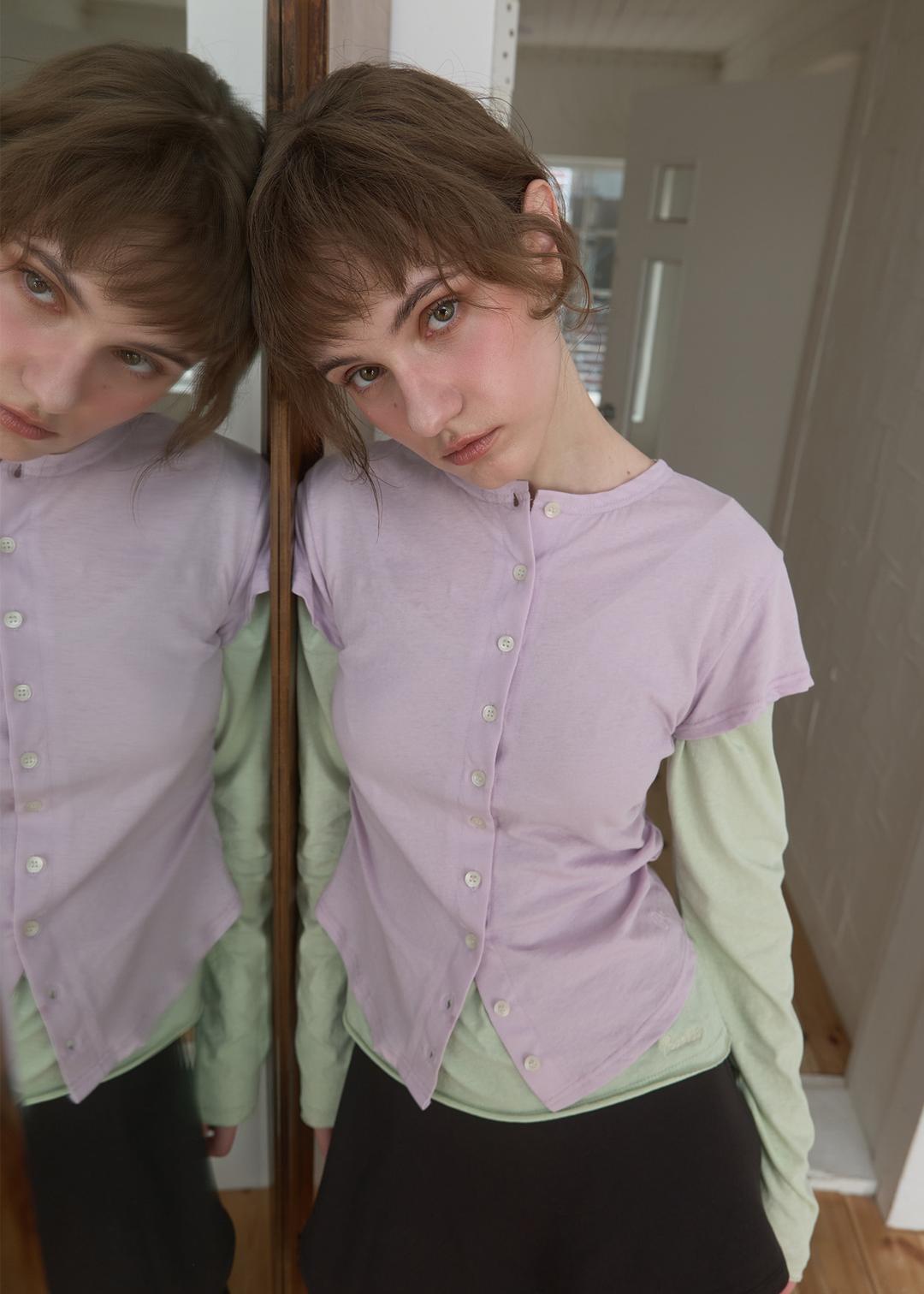 Button-Up Shirred Short Sleeve Tee_4Color