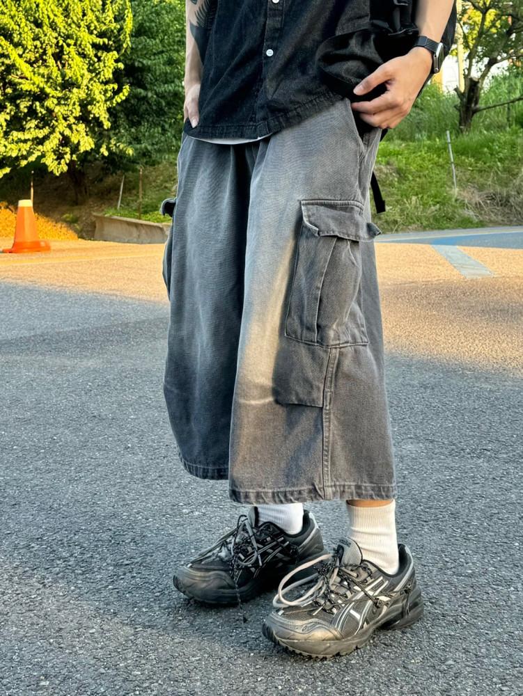 솔트 워싱 카고 버뮤다 데님팬츠 3C