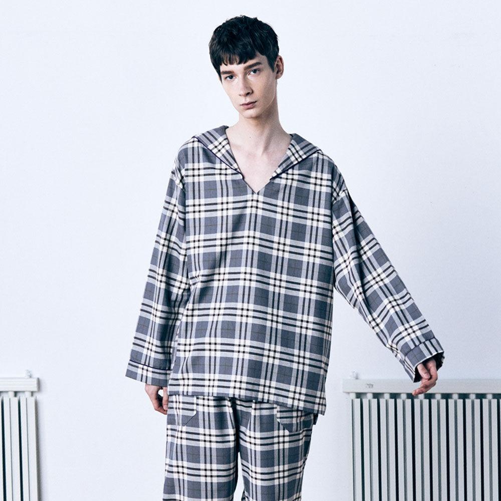 [M] Sam PJ Set Flannel Grey & Brown Plaid