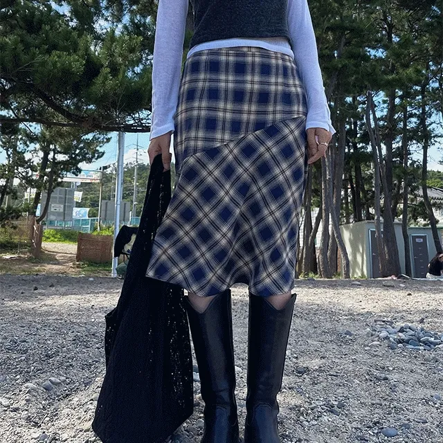 가을체크 언발유니크 코코 웨이브 체크 스커트