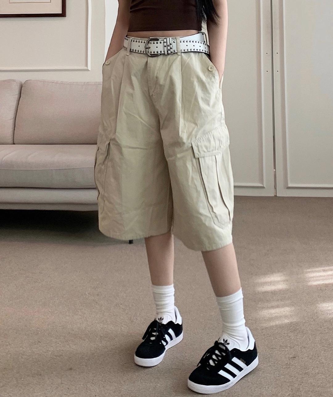 유라인 [당일출고/-3kg 감량핏] y2k 포켓 버뮤다 카고팬츠 면100% *국내제작상품