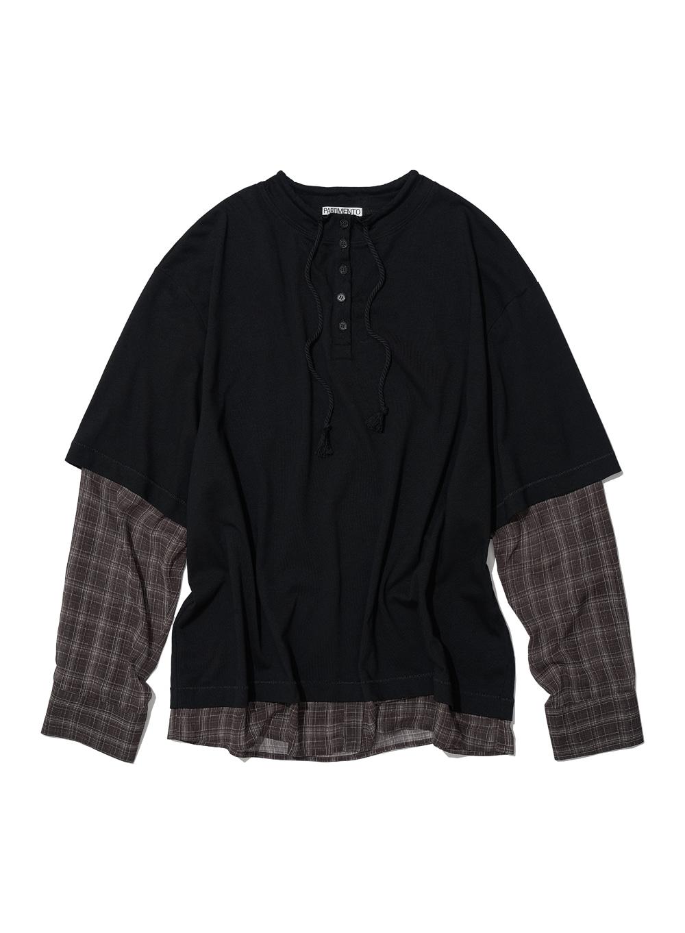 [WOMEN] HENLEY NECK ALL-IN-ONE LONG SLEEVE TEE_BLACK