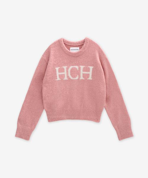 하드코어 해피니스(HARDCORE HAPPINESS)  HCH 로고 라운드넥 울 니트_핑크 - 사이즈 & 후기 | 무신사