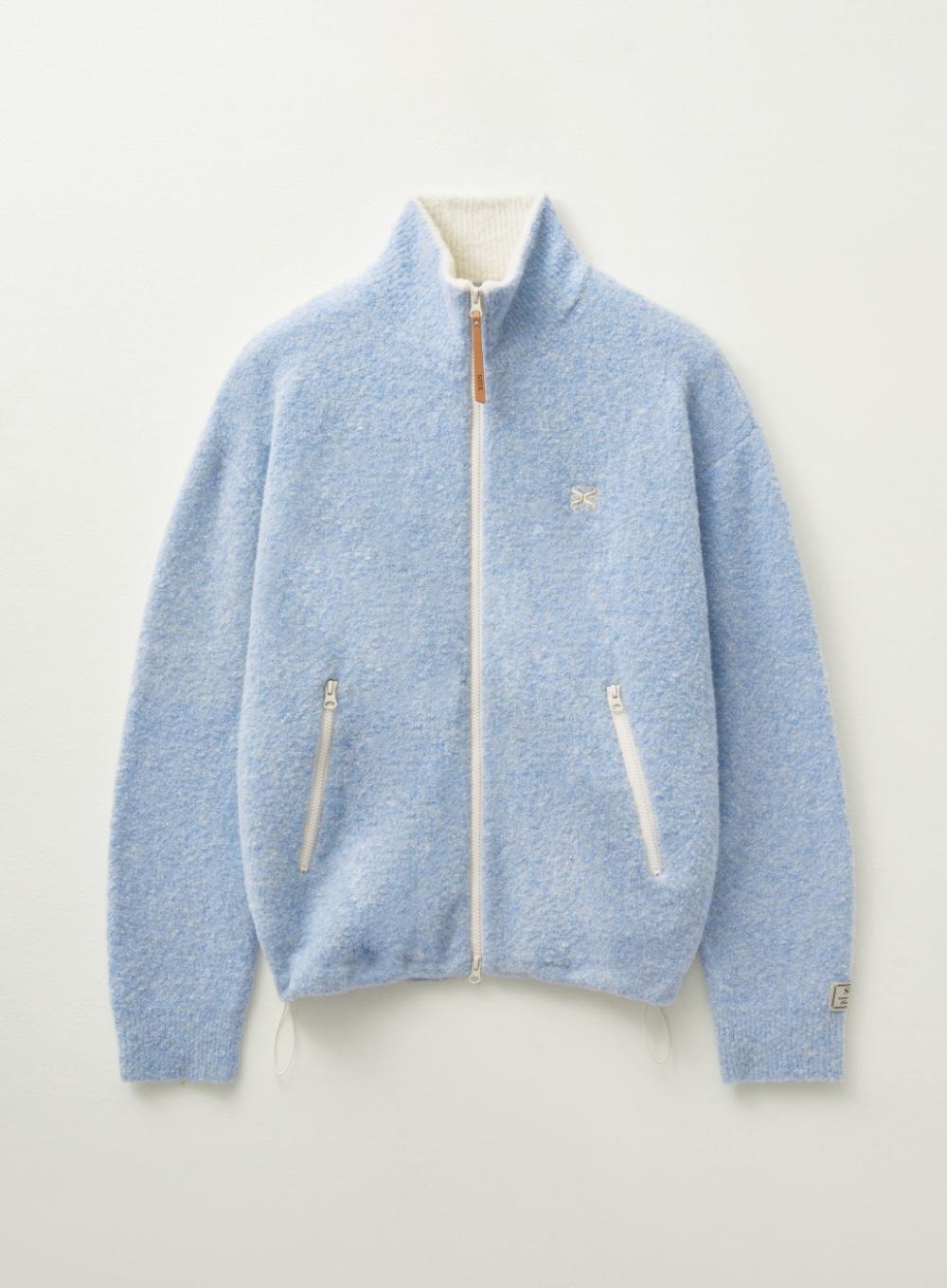 Fluffy Wool Fleece Knit Zip-up - Sky Blue