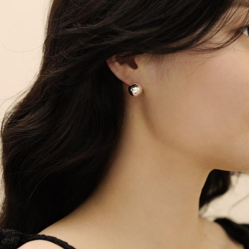 실버 볼 위아몬즈 원터치 귀걸이