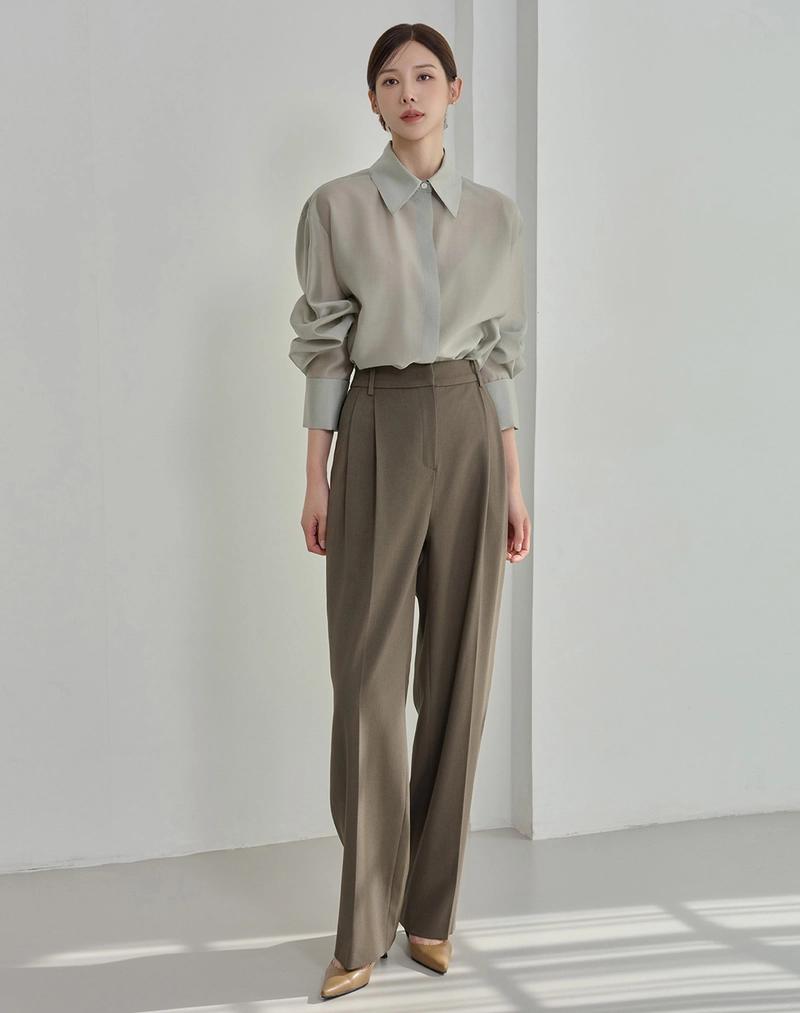 GIEMAR - 골드버튼 텐셀 블라우스 그린 GOLD BOTTON TENCEL BLOUSE GREEN