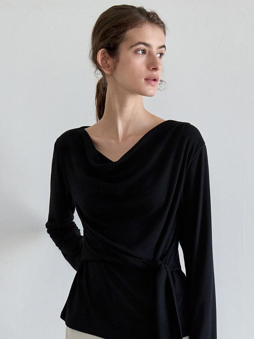 스트랩 카울 티셔츠 블랙 L352