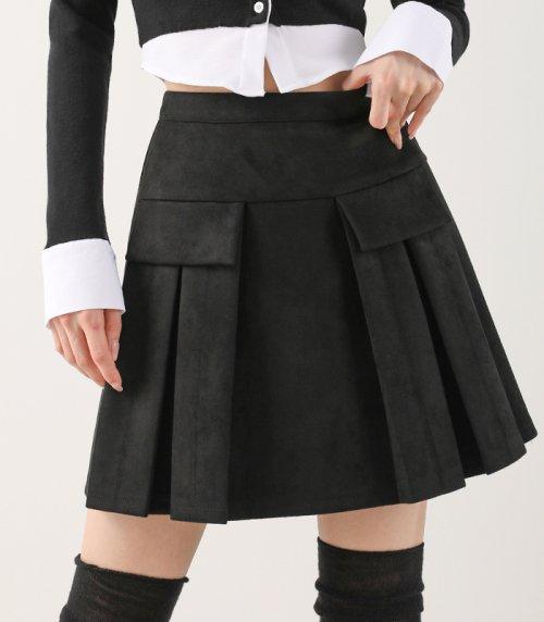 POCKET MINI SUEDE PLEATS SKIRT BLACK