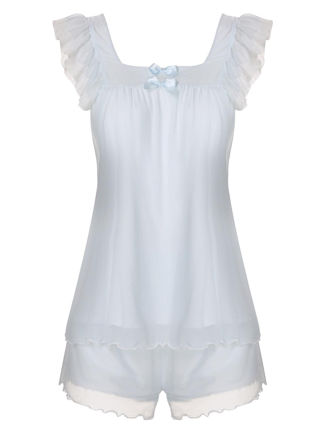 Light Blue 1950s Square Collar Pajamas - Blue / S