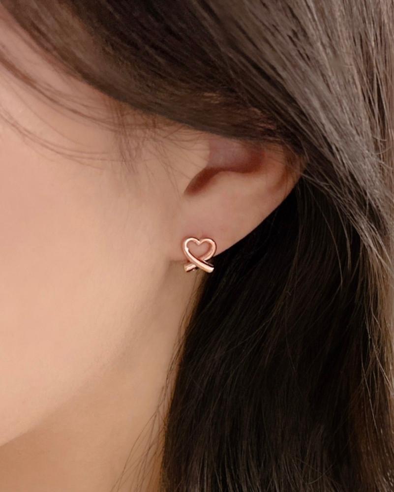 [신상할인] 실버925 하트 뿅 원터치 귀걸이 실버 로즈골드 : 페이브러리