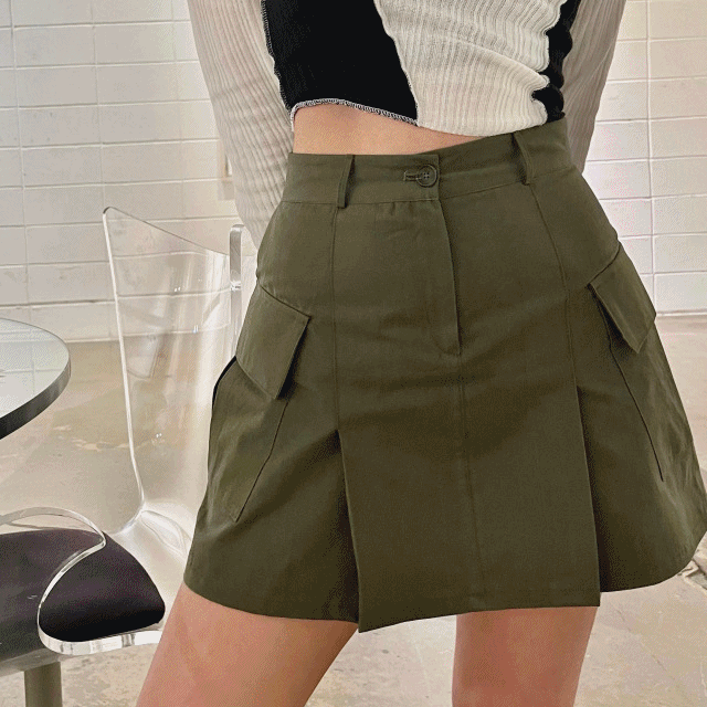 [3color]포켓 카고 핀턱 미니sk