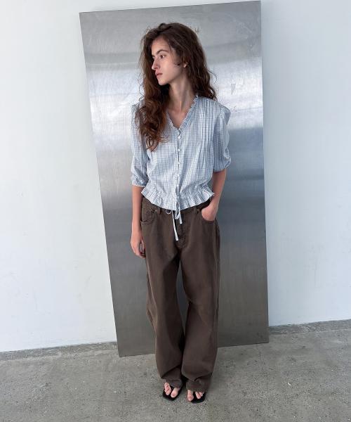 Bunny Frill Blouse_check blue